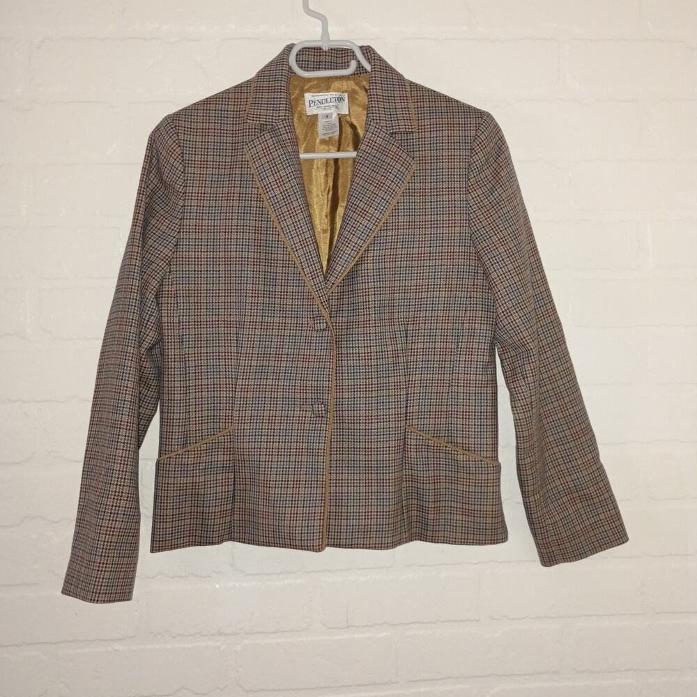 Vintage Pendleton Plaid Check Blazer Lady Jacket Womens Sz 6 Wool Lined Clueless